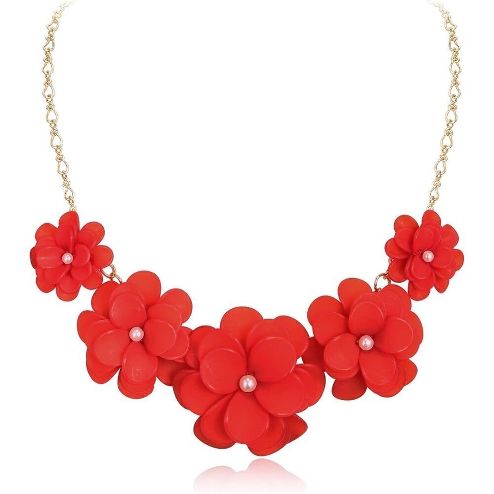 🆕 Women Red Flower Collar Necklace Summer Beach Chokers Costume Jewelry Gifts